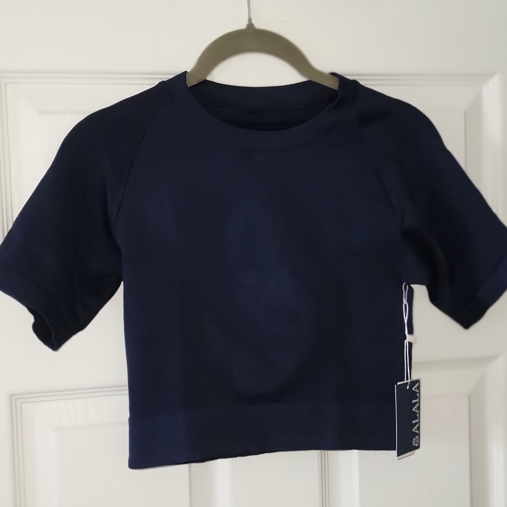 ALALA Barre Seamless Tee, Navy, Large, NWT